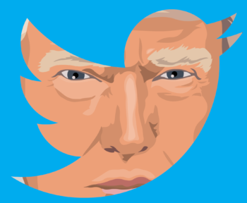 Trumps Gesicht in Form des Twitterlogos