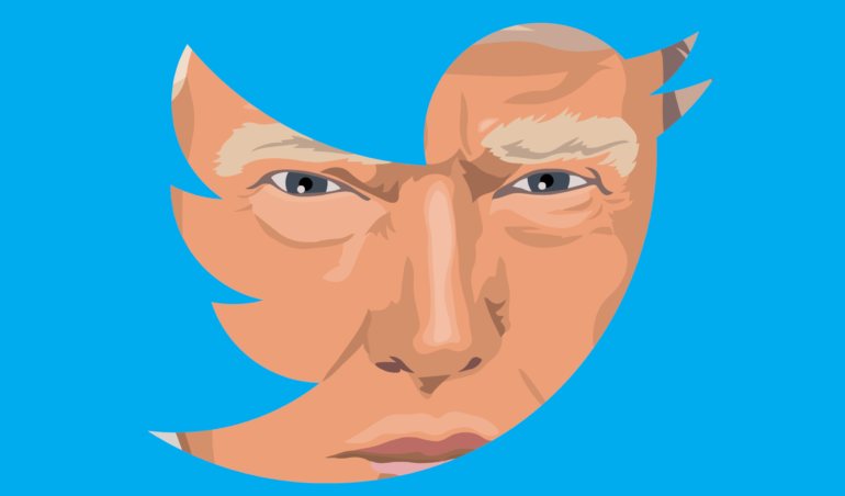 Trumps Gesicht in Form des Twitterlogos