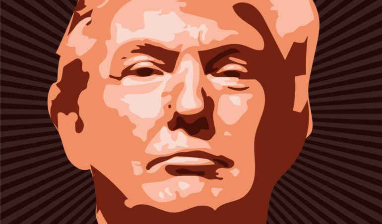 Ein Gemälde zeigt den Kopf von Donald Trump