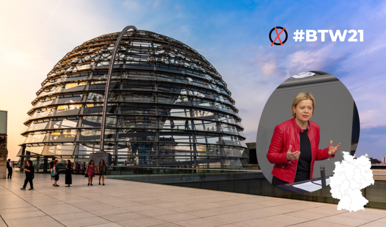 Fotomontage mit Bundestagskuppel und Frau Lötzsch